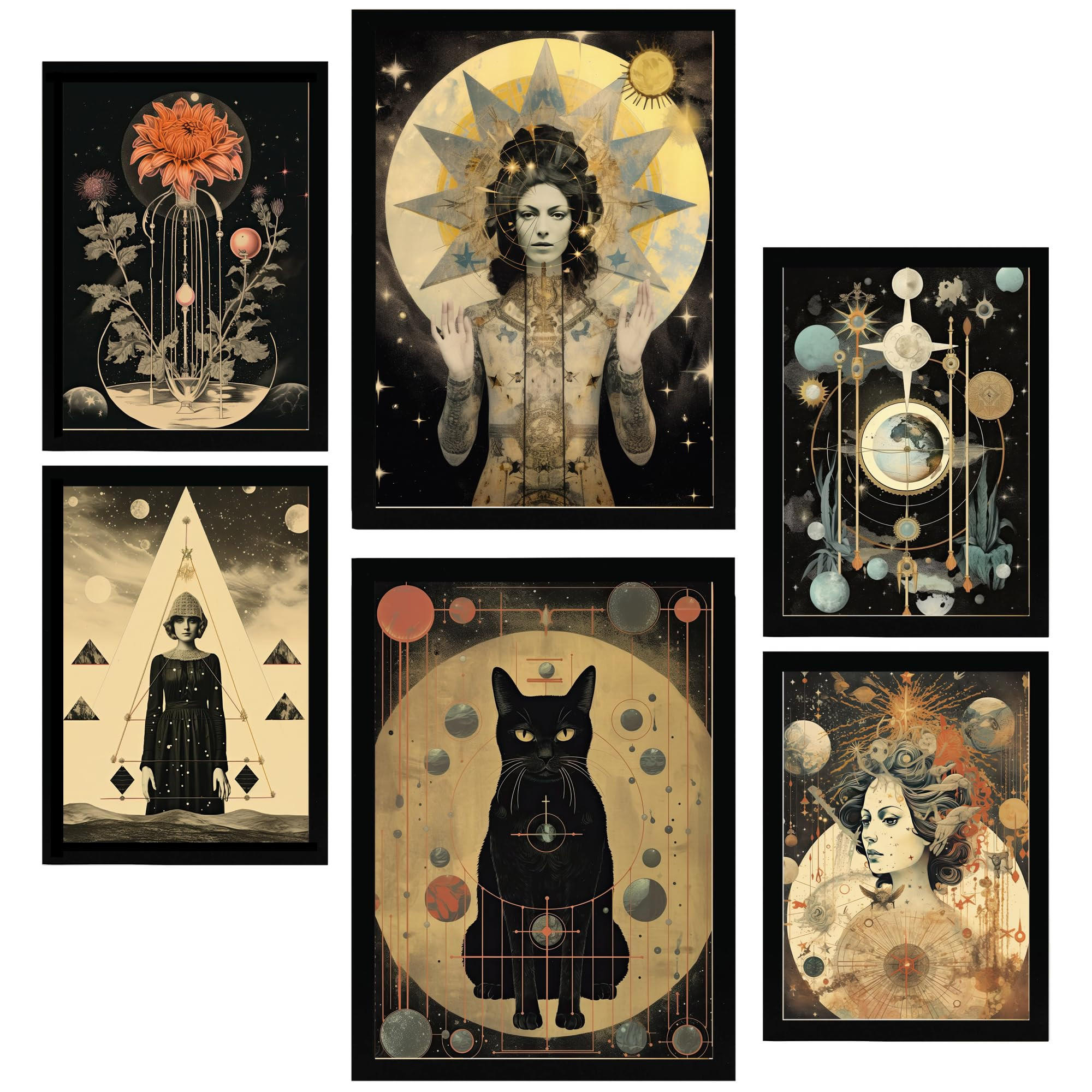 POSTER Set Mit 6 Mystischen Esoterischen Für Frauen A3 & A4 Schwarzer Rahmen - Schwarz, Papier (29/3cm) - Nacnic