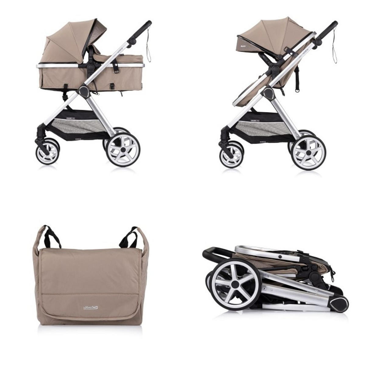 KOMBIKINDERWAGEN 2 in 1 Vista beige Wickeltasche, Fußabdeckung, Korb, Gurt - Beige, Metall (90/63/108cm) - Chipolino