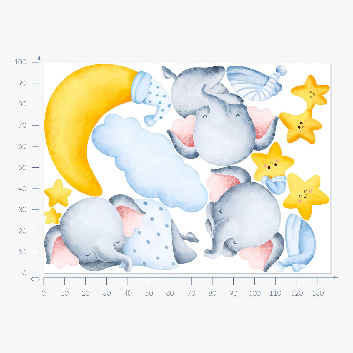 WANDAUFKLEBER 100x136cm - Wolkenelefanten - Multicolor, Kunststoff (100/136/0.1cm) - Wallfluent