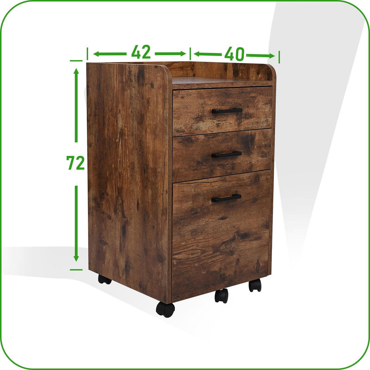 ROLLCONTAINER Holzoptik Dunkelbraun 3 Schubladen 42x40x72 cm - Dunkelbraun, Holzwerkstoff/Metall (42/72/40cm) - Begryf
