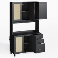 ANRICHTE mit 3 Schubladen, LED-Beleuchtung und Rattan-Optik, 100 x 40 x 183 cm, Schwarz, MDF - Schwarz, Holzwerkstoff (100/183/40cm) - SONNENH