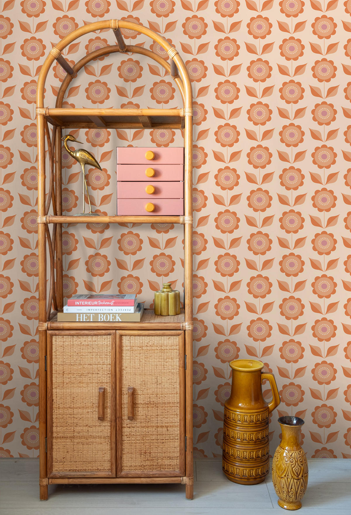 TAPETE Blumen 50 x 900 cm - Orange, Papier (50/900cm) - ESTAhome