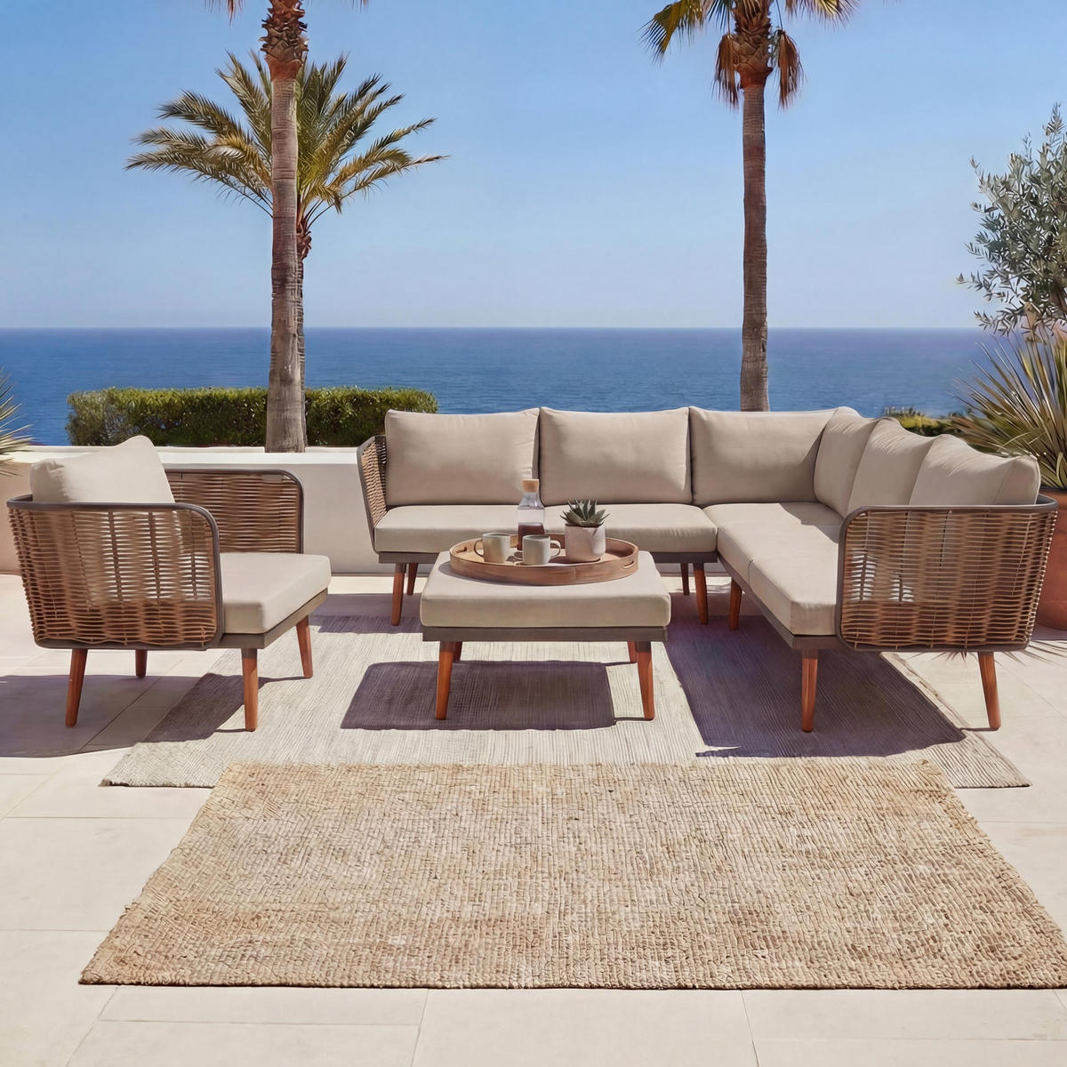 GARTENGARNITUR Braun, Beige - Beige/Braun, Textil - MCW