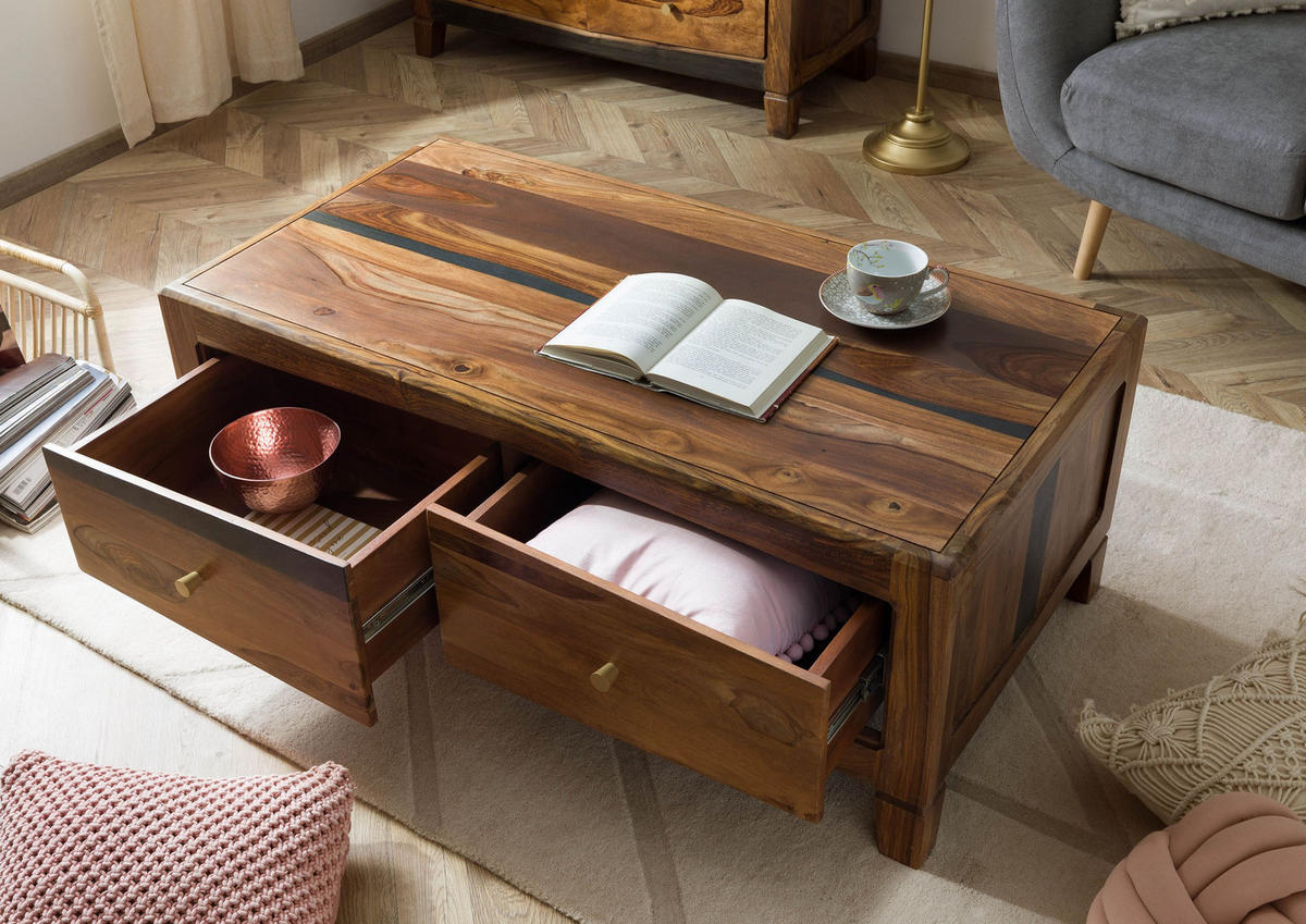COUCHTISCH Sheesham 115x60x45 dunkelbraun lackiert ANCONA #202 - Dunkelbraun, Holz (115/60/45cm) - Massivmoebel24