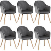 ESSZIMMERSTUHL 6er-Set, Samt, Massivholz, Dunkelgrau - Dunkelgrau/Naturfarben, Holz/Textil (42/81/50cm) - Woltu