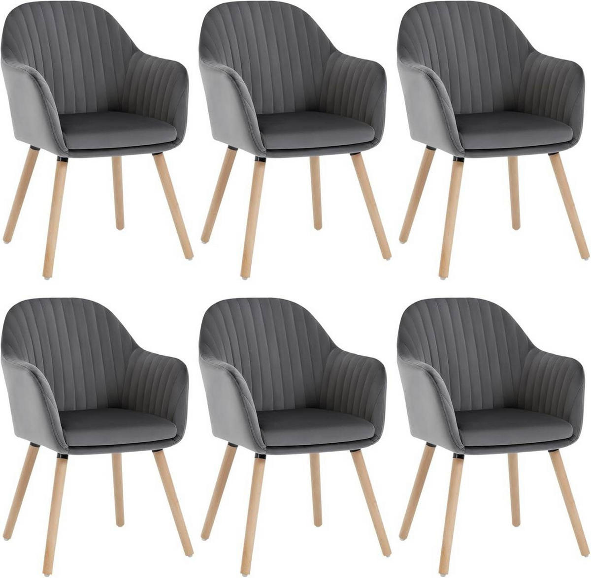 ESSZIMMERSTUHL 6er-Set, Samt, Massivholz, Dunkelgrau - Dunkelgrau/Naturfarben, Holz/Textil (42/81/50cm) - Woltu
