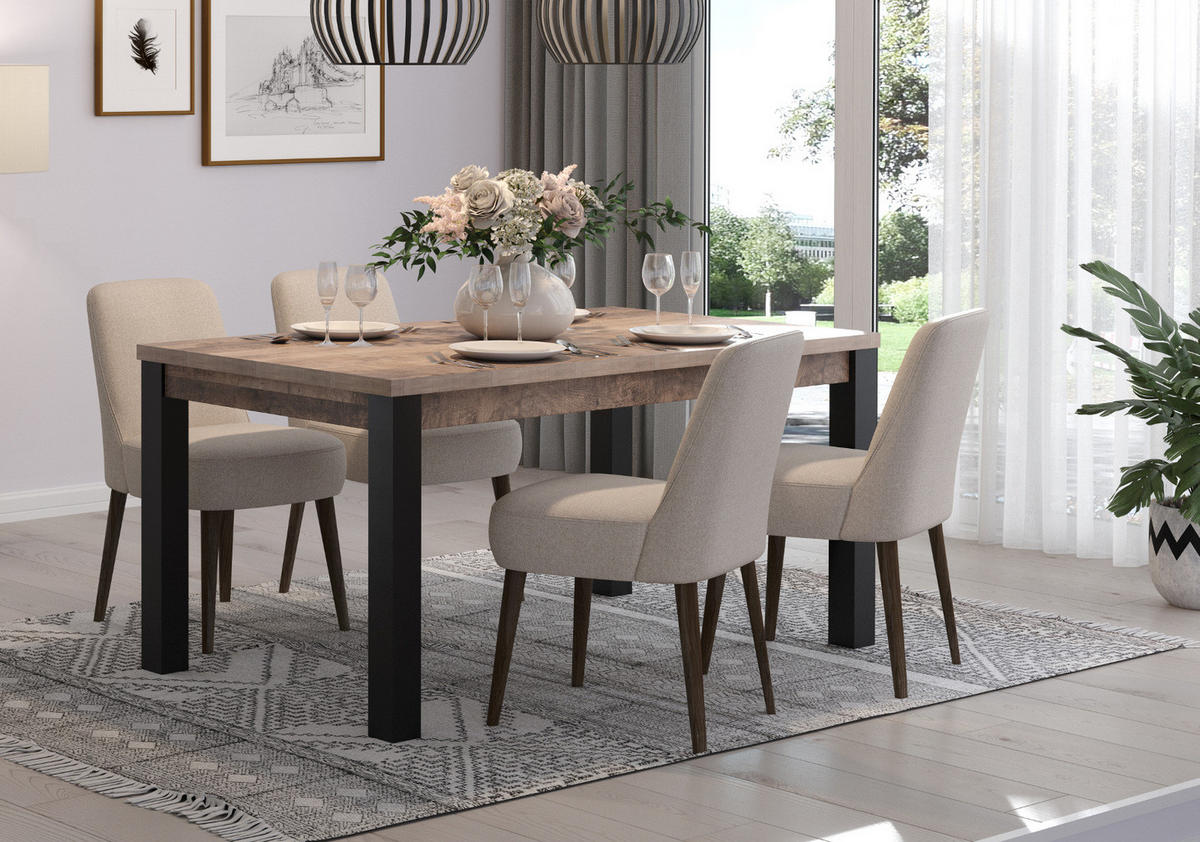 ESSTISCH Eiche Tabak, schwarz, Küchentisch 160 x 90 cm - Eichefarben/Schwarz, Holzwerkstoff (90/160/77cm) - Top.Furn