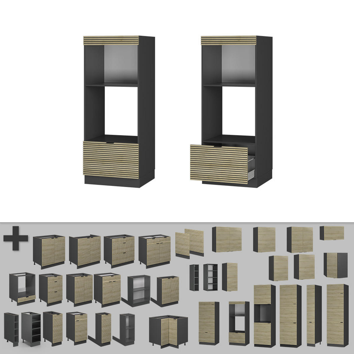 SKŘÍŇKA NA MIKROVLNNOU TROUBU Fame-Line Dubový panel - antracitová/barva dubu, kompozitní dřevo (60/153.6/58.1cm) - Vicco