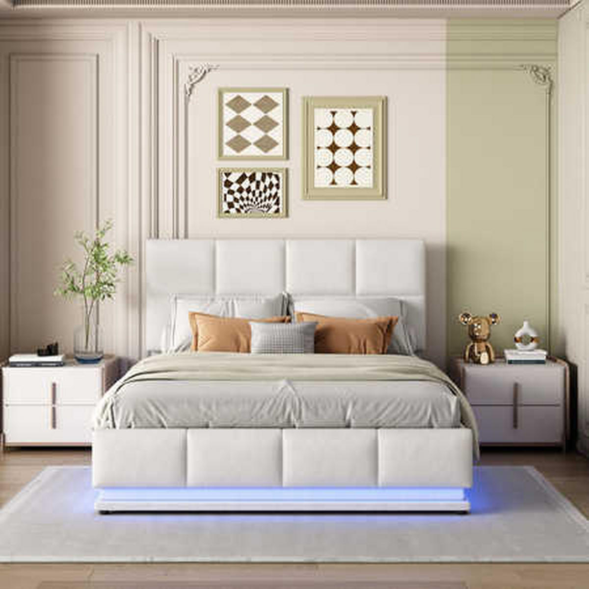 TAPECIRANI KREVET 140x200 Bijeli Umjetna Koža LED Hidraulični - bijela, tekstil (140/200cm) - FLIEKS