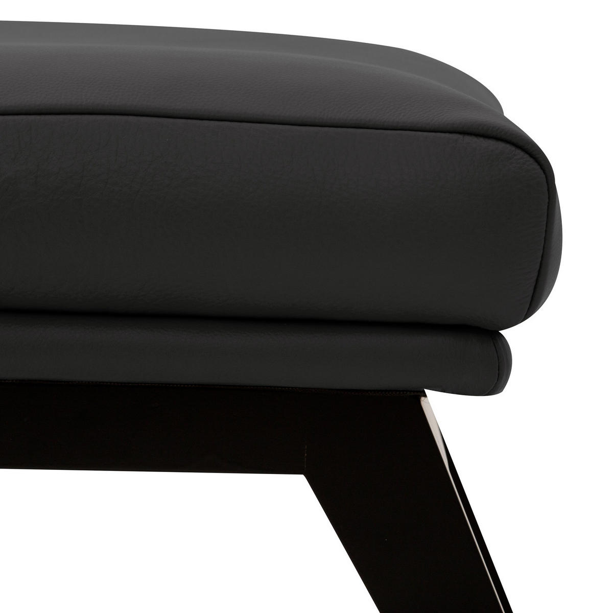 POLSTERHOCKER mit Holzfüßen - Schwarz/Grau, Leder/Eichenholz (51/37/41cm) - home24