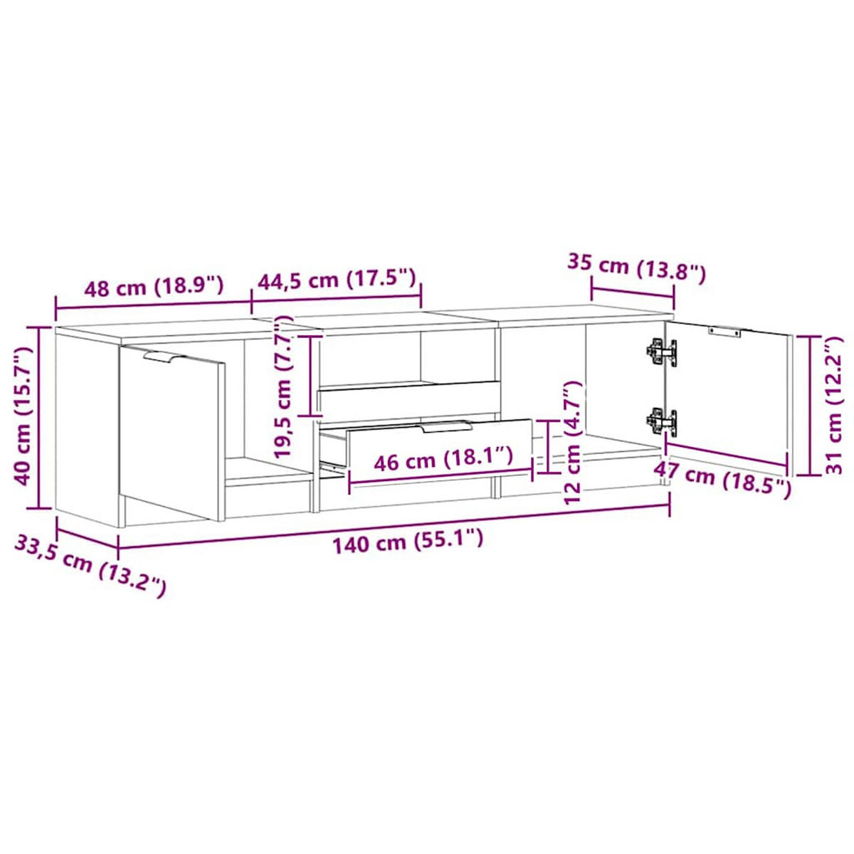 TV-SCHRANK Artisan-Eiche 140/35/40 Cm Holzwerkstoff - Alteiche, Holzwerkstoff (35/40/140cm) - vidaXL