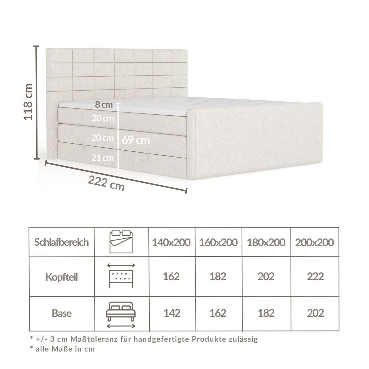 BOXSPRINGBETT Ava Grau 160/200 cm - Schwarz/Grau, Holz/Holzwerkstoff (160/200cm) - Maison de Reve