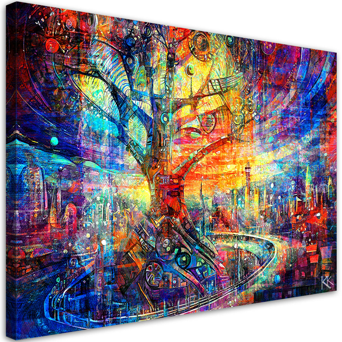 LEINWANDBILD Baum Abstraktion Bunt 60x40cm - Lila, Textil (60/40cm) - Feeby