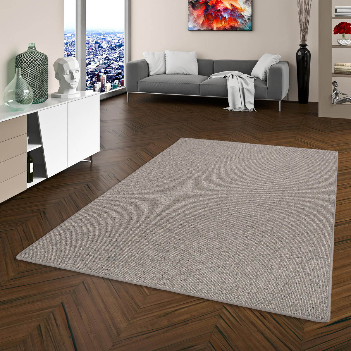 NATUR SISAL-OPTIK TEPPICH TAFF - Grau, Textil (140/200cm) - Snapstyle