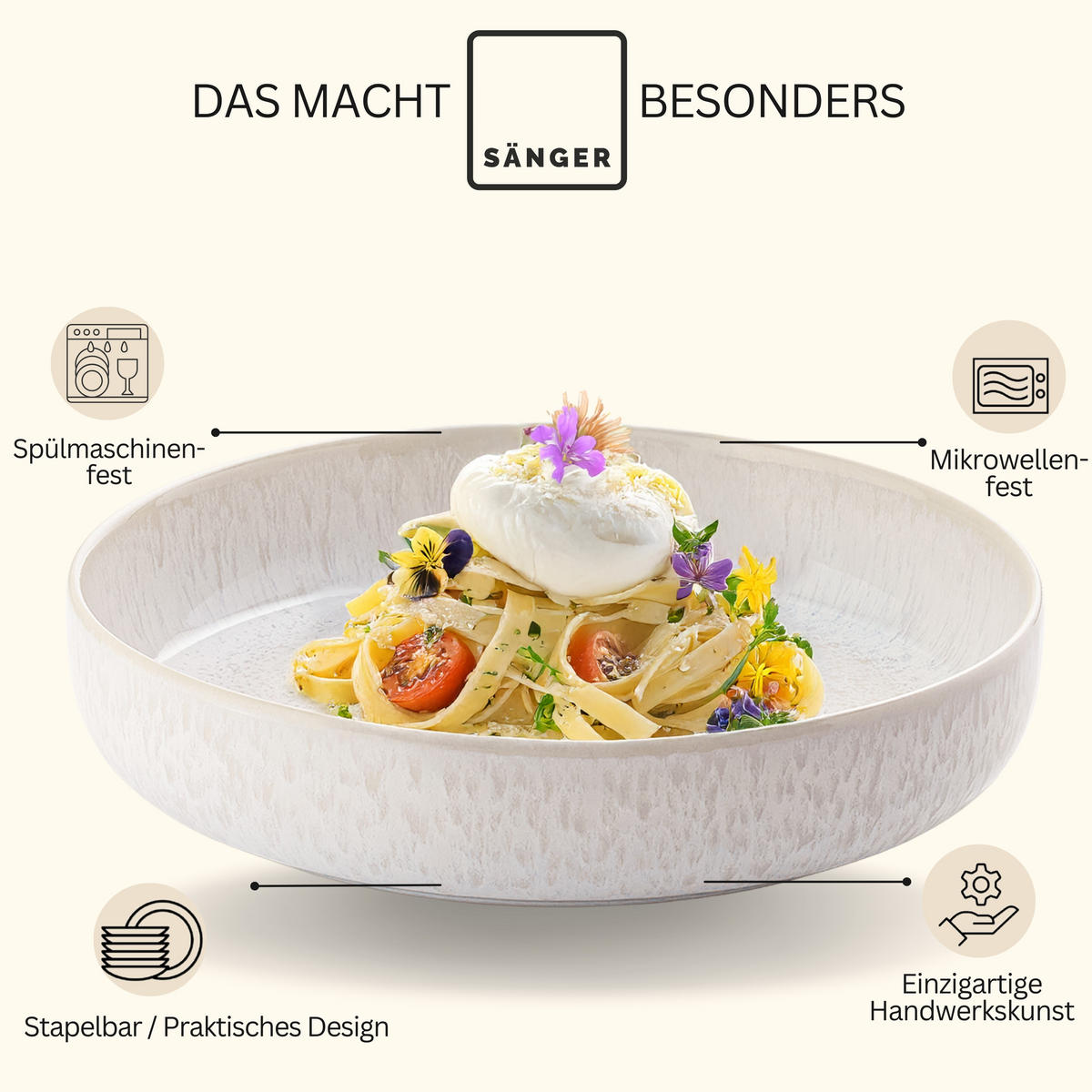 Pastaschalen Set Korfu - 4 teilig - Creme, Stein (24/24/15cm) - Sänger