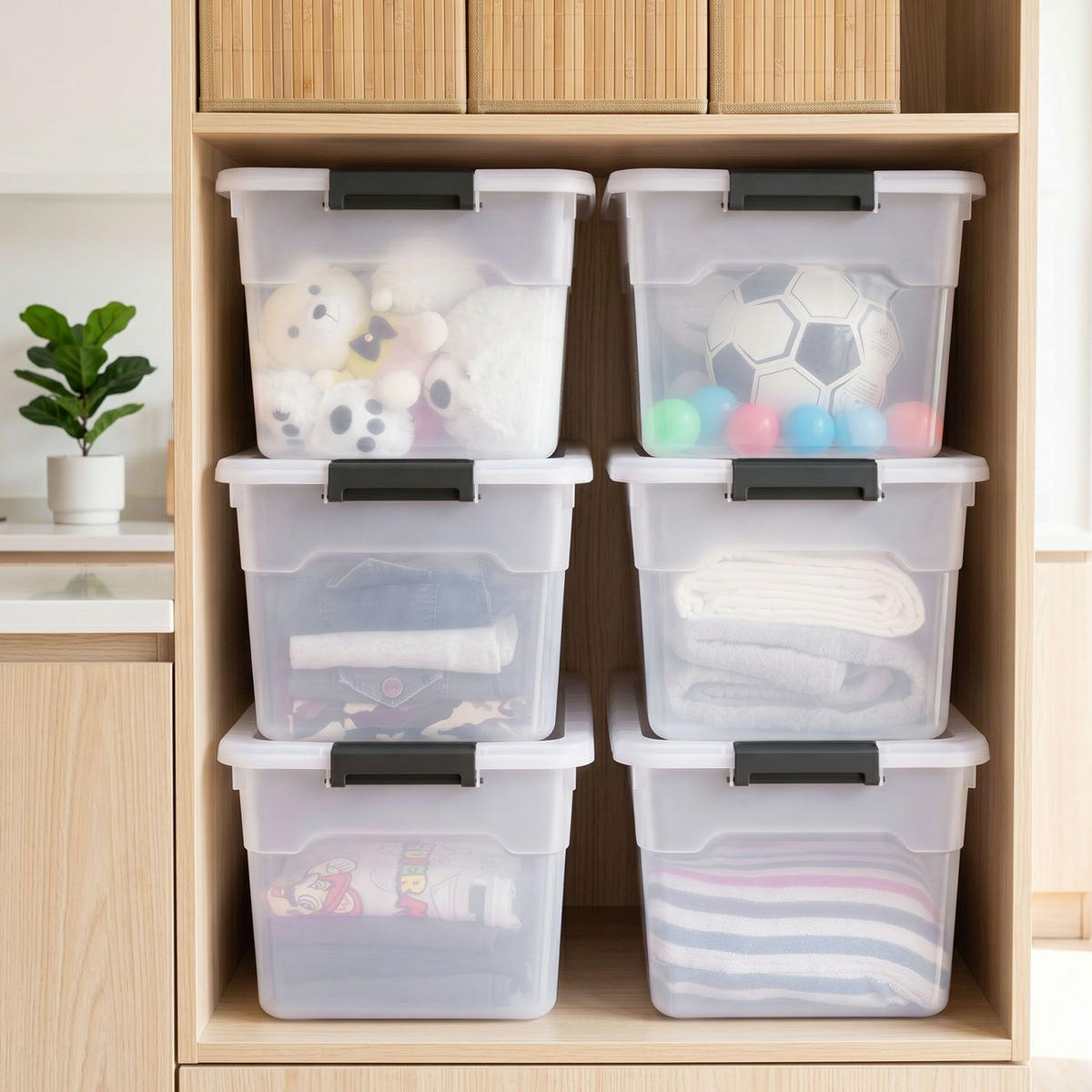 AUFBEWAHRUNGSBOX mit Deckel 60L semitransparent (6er-Set) - Weiß, Kunststoff (43/34/58cm) - Juskys
