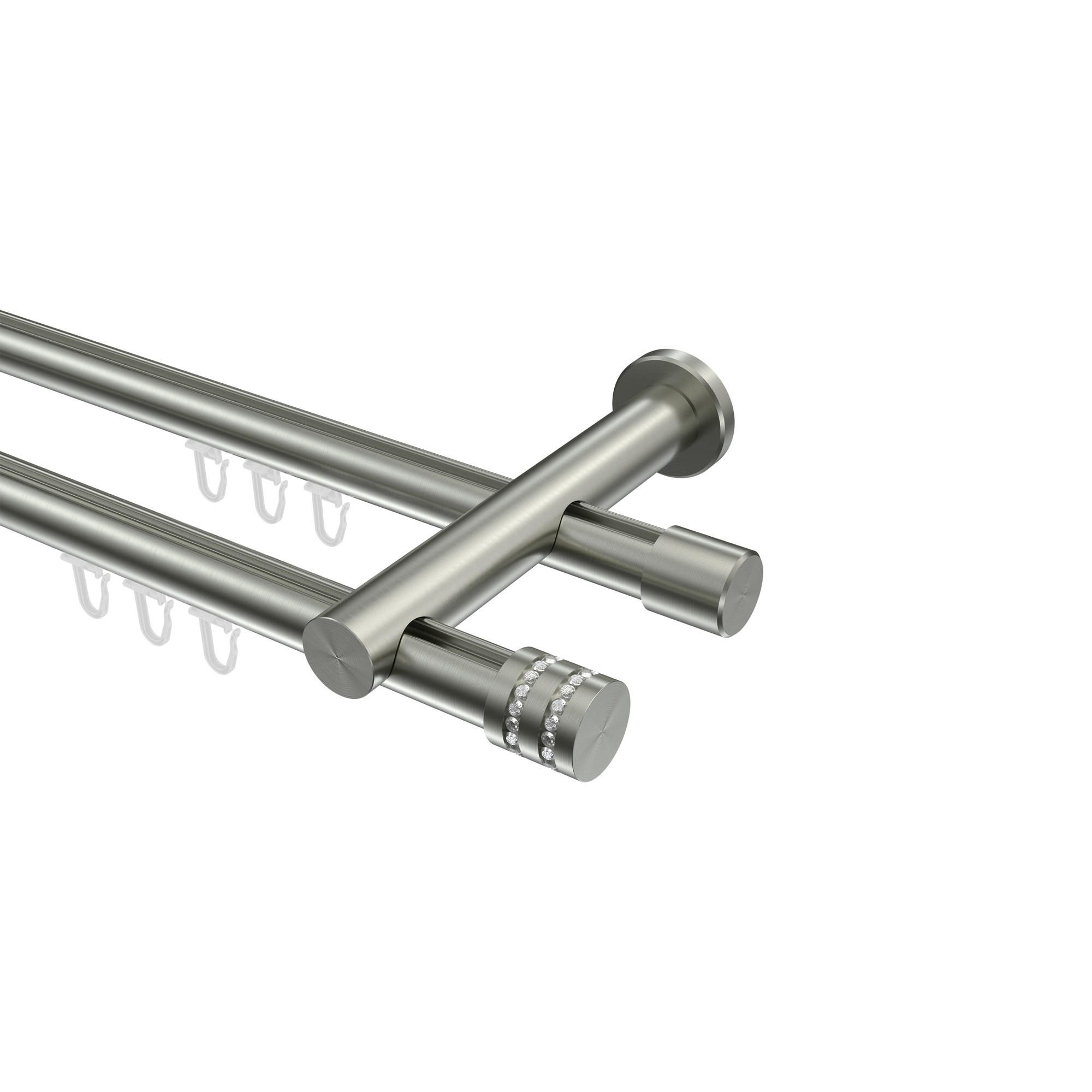 INNENLAUF-GARDINENSTANGEN-SET Platon Estana 420 cm (geteilt in 3 x 140 cm), 2-läufig, 20 mm Ø Edelstahl-Optik - Edelstahlfarben, Metall (420cm) - INTERDECO