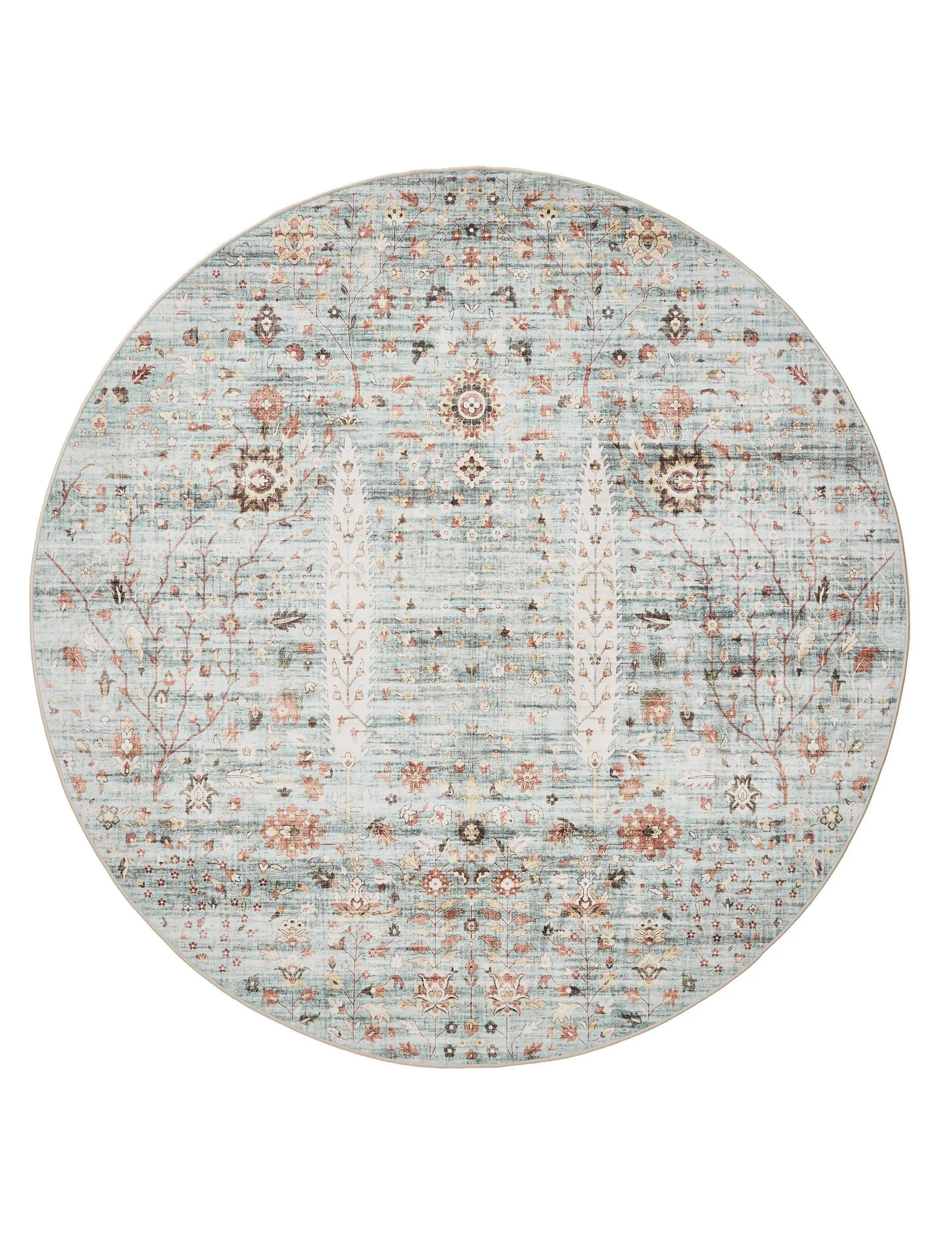 VINTAGE-TEPPICH George waschbar ø 120 cm rund - Türkis, Kunststoff (120/120cm) - benuta