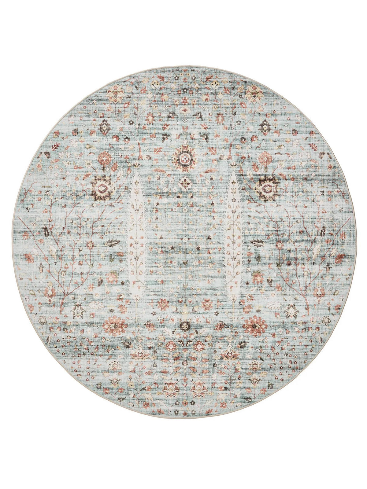 VINTAGE-TEPPICH George waschbar ø 120 cm rund - Türkis, Kunststoff (120/120cm) - benuta