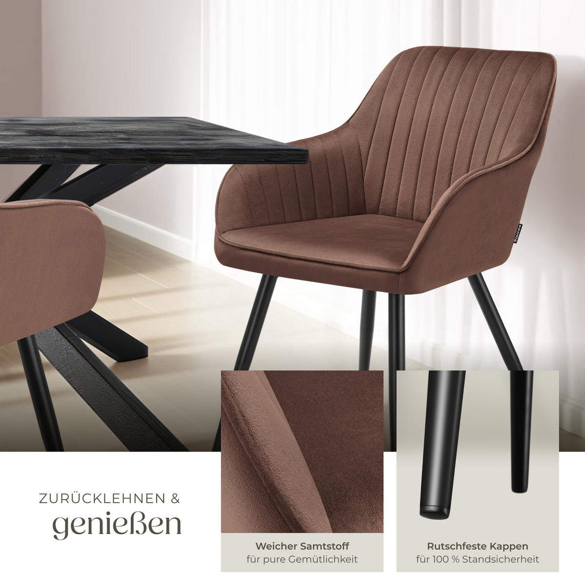 ESSZIMMERSTUHL 2er Set Marilyn 58 x 62 x 82 cm braun/schwarz - Schwarz/Braun, Metall (58/82/62cm) - tectake
