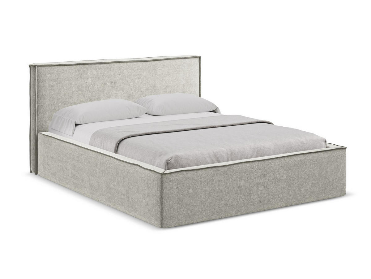 POLSTERBETT mit Bettkasten und Lattenrost 200x228 Beige - Beige/Schwarz, Kunststoff/Textil (180/200cm) - Makamii