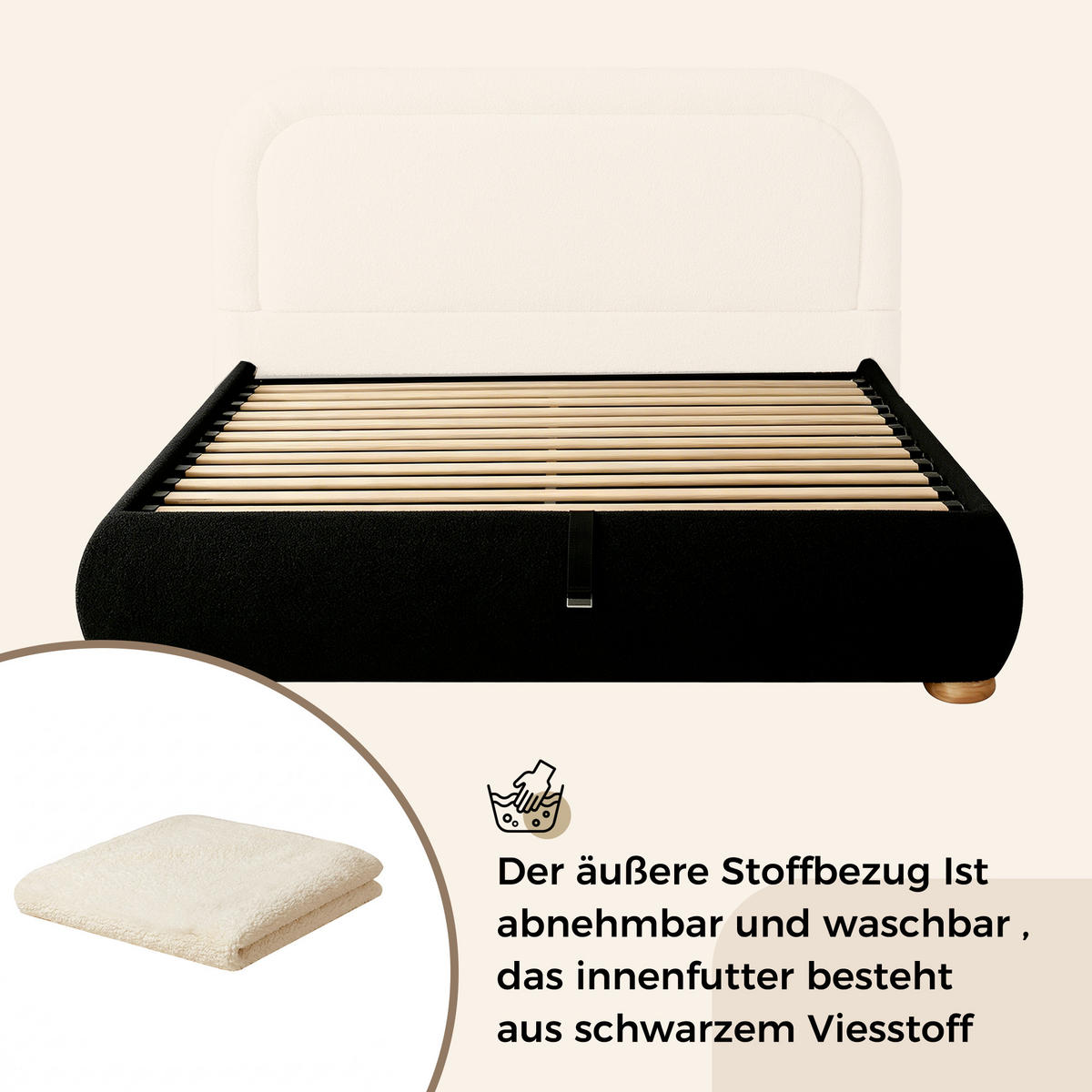 POLSTERBETT 140/190 cm in Beige mit Bettkasten, Hydraulik und Boucle - Beige, Holzwerkstoff/Textil (140/190cm) - CHICFURN