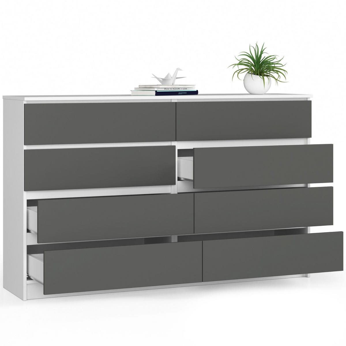 KOMMODE Weiß, Grau 160x40x99 cm - Weiß/Grau, Holzwerkstoff (160/99/40cm) - Akord