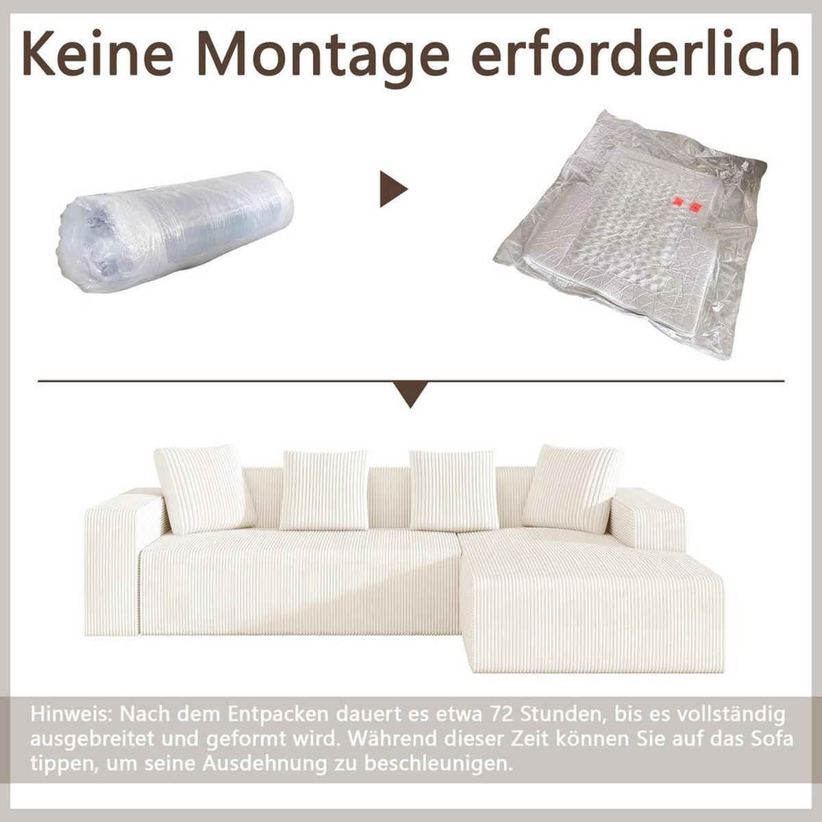 SOFA L-FORM, TIEFE SITZE, MODULAR - Weiß, Textil (146/261cm)