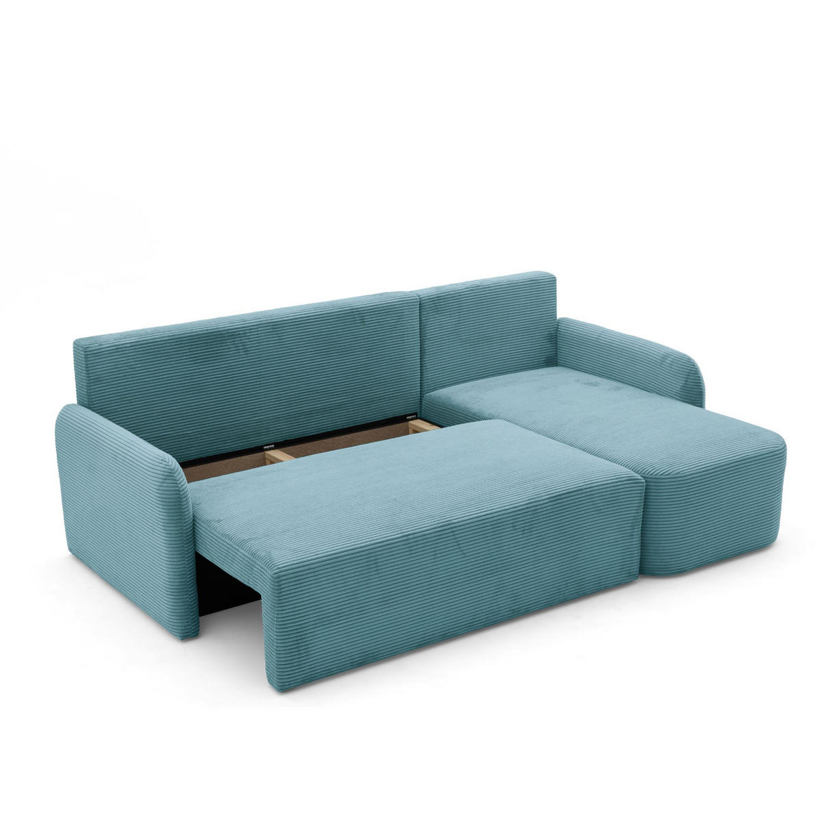 ECKSOFA CASPER L Rechts mit Schlaffunktion 132x198 Cord Blau - Blau/Schwarz, Holz/Kunststoff (145/217cm) - NACANAPA