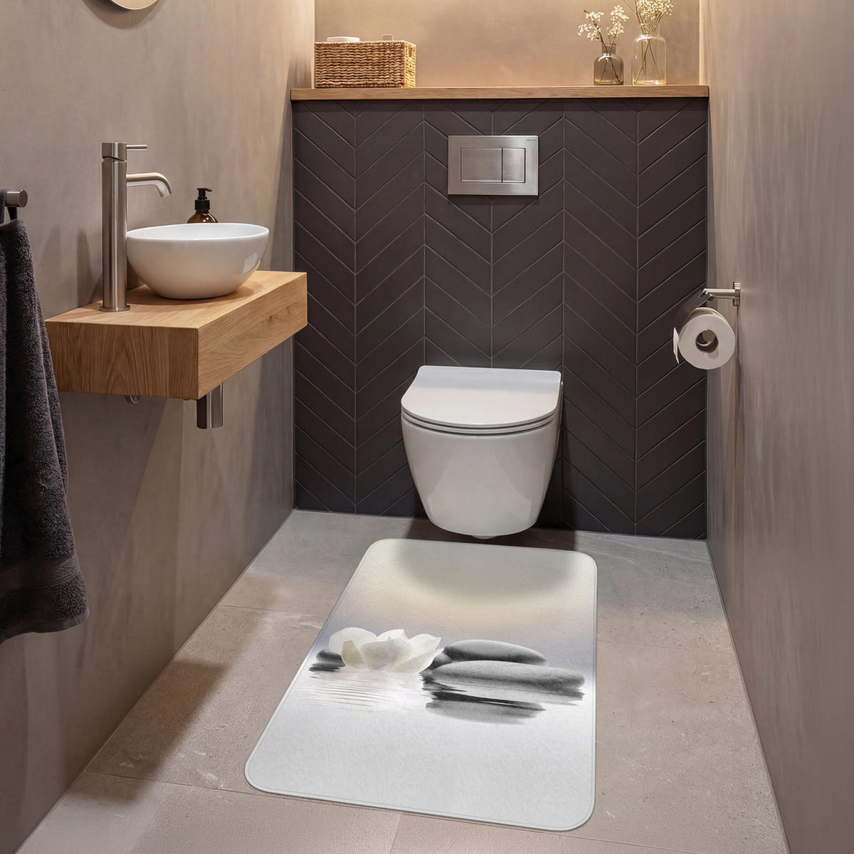 WC PŘEDLOŽKA Kameny - Lotos - Bílý - Voda - Zen 60x90 cm - bílá, textil/plast (60/1cm) - OnlyWow