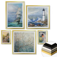 WANDBILDER 5er Set - 50x50 cm & 20x30 cm & 40x60 cm Goldrahmen - Familienillustrationen Hausschilder - Goldfarben, Kunststoff (40/60cm) - ArtPrintCave