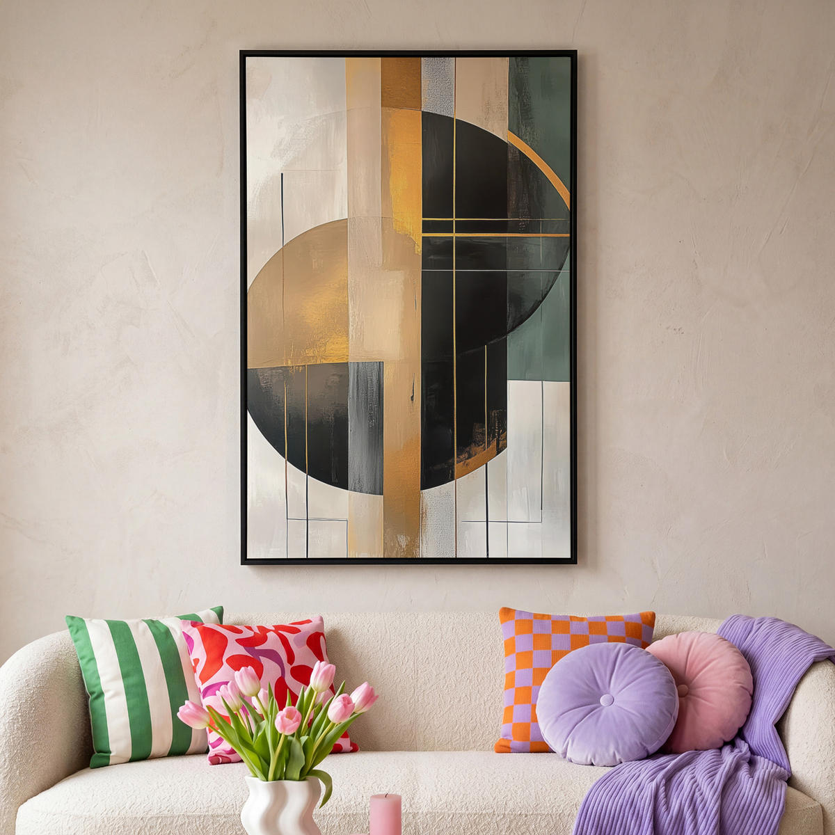 LEINWAND Bilder mit Rahmen - Abstrakt - Gold - Bronze - Grün - Formen - Modern - 100x150 - Multicolor, Textil (100/150cm) - MuchoWow