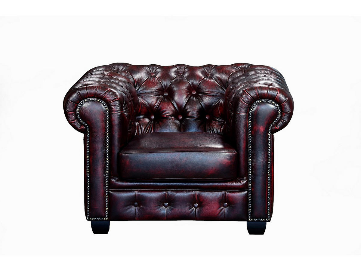 COUCHGARNITUR mit Sessel - 4 Personen - Leder - Bordeaux - BRENTON - Bordeaux, Leder (201/73/96cm) - Vente-Unique