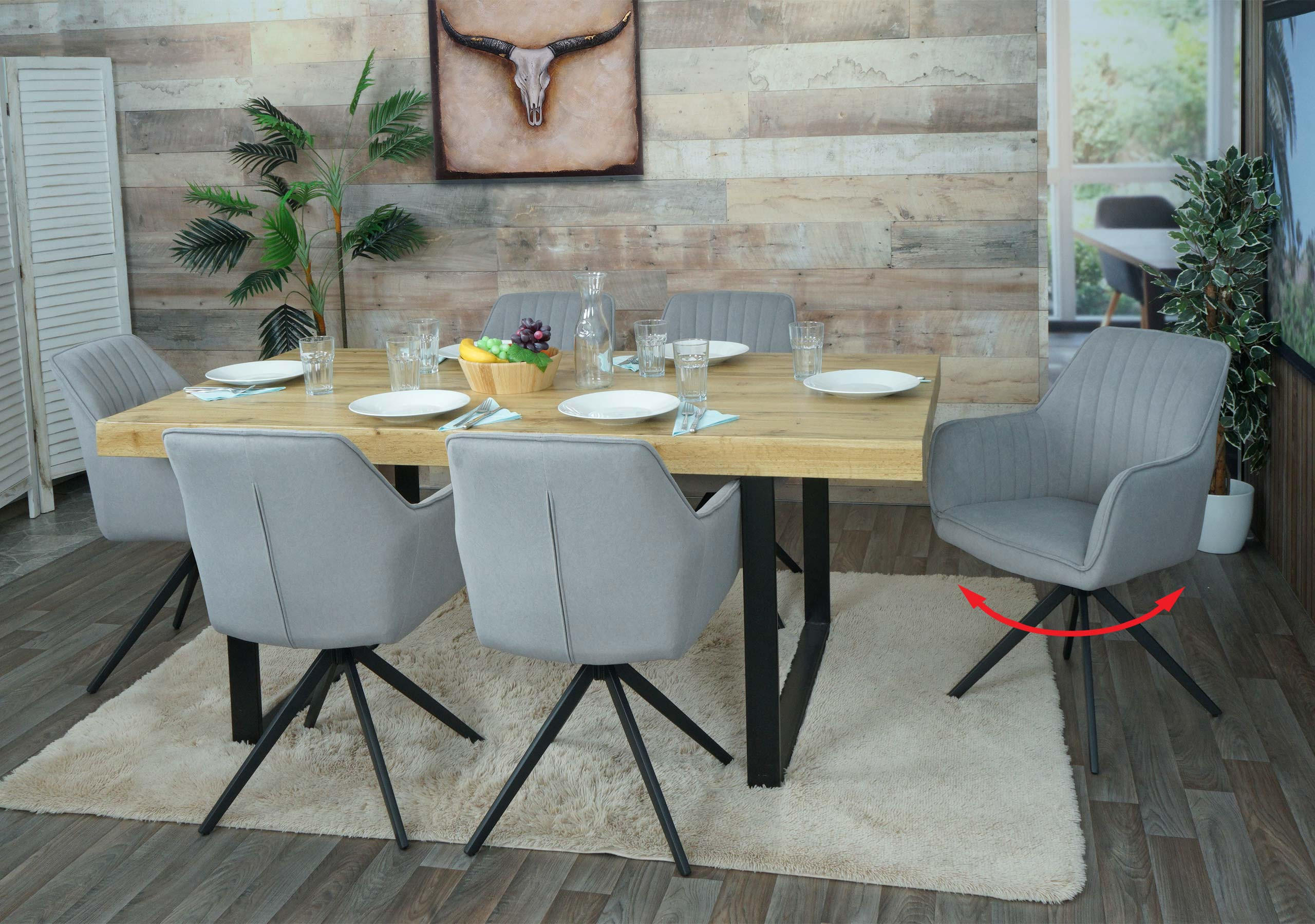 ESSZIMMERSTUHL 6er-Set 87x58x55cm Sitzhöhe 46cm drehbar Auto-Position Stoff/Textil Hellgrau - Hellgrau, Textil (58/87/55cm) - CHEFGASTRO