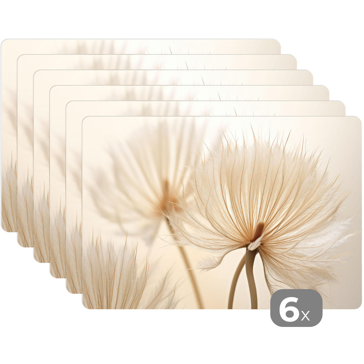 PLATZSETS 6er-Set Blumen - Beige - Natur 45x30 cm - Ecru, Kunststoff (0.3/45/30cm) - MuchoWow