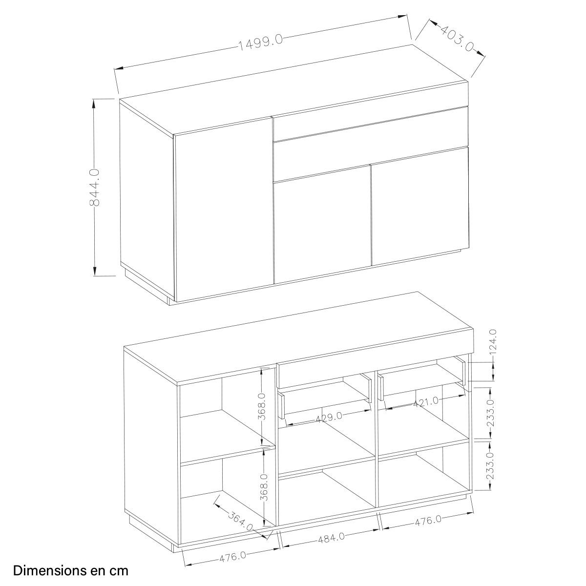 SIDEBOARD Andrea Anthrazitgrau und Holz - Grau, Holzwerkstoff (150/85/40cm) - Petits-meubles