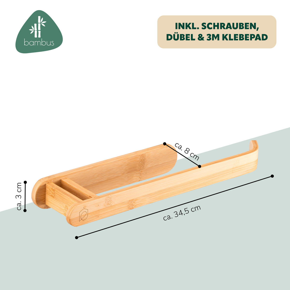 WAND-KÜCHENROLLENHALTER, Bambus - Braun, Holz (34.5/3/8cm) - eluno