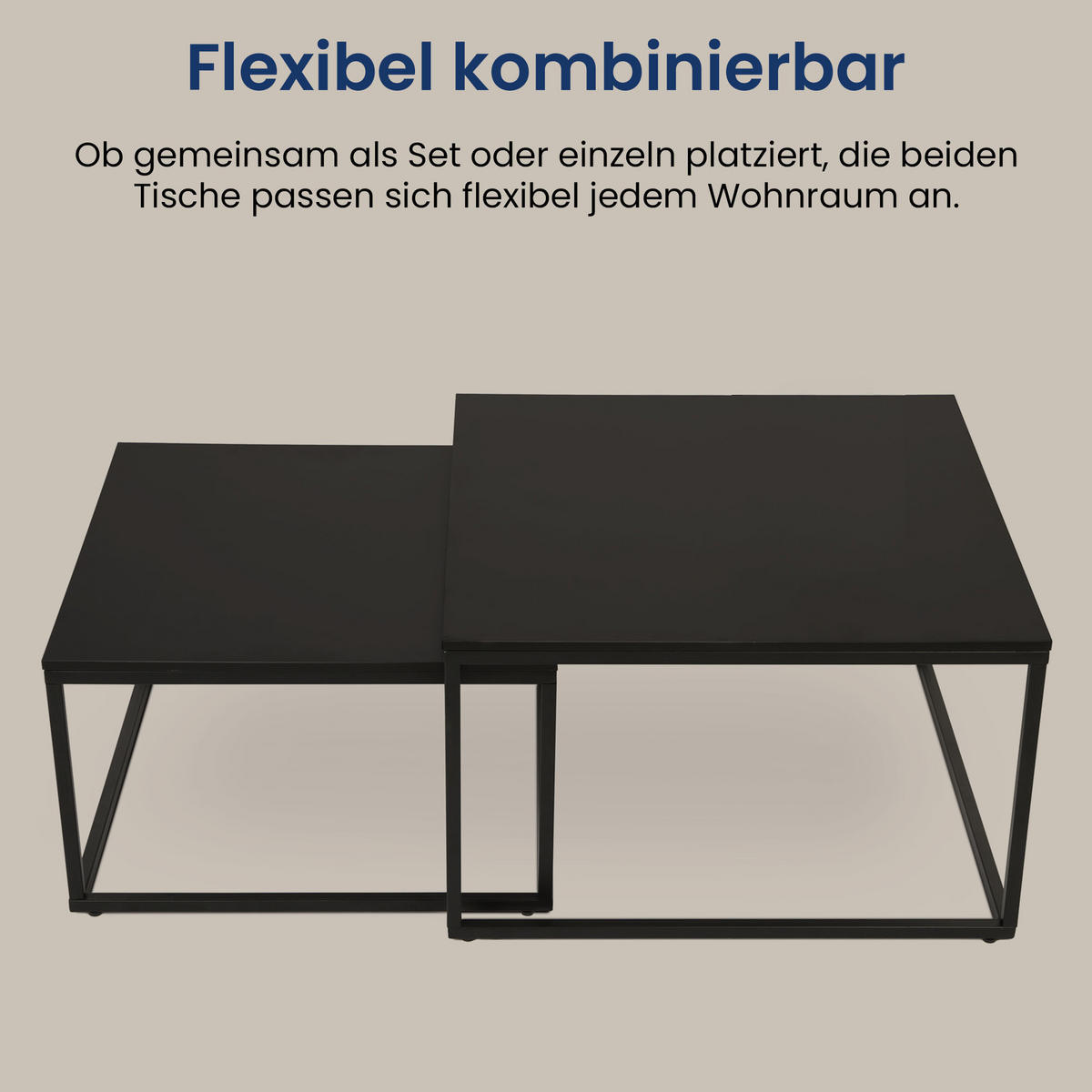 COUCHTISCH 2er Set quadratisch schwarz - Schwarz, Holzwerkstoff (70/70/42cm) - Home Collective