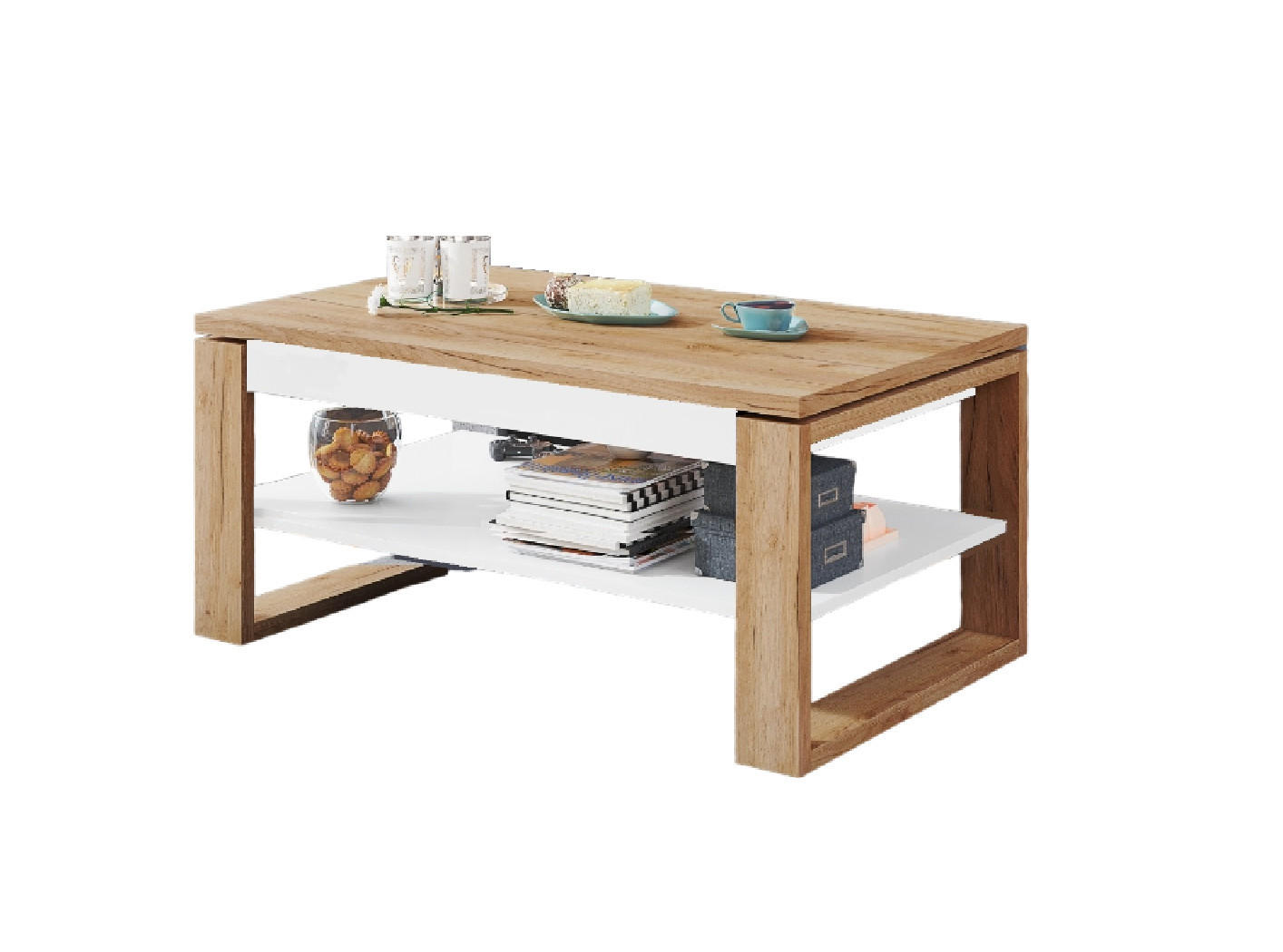 COUCHTISCH rechteckig Eiche Gold - Weiß aufklappbar 110/65/50 cm - Eichefarben/Weiß, Holzwerkstoff (65/110/50cm) - designimpex