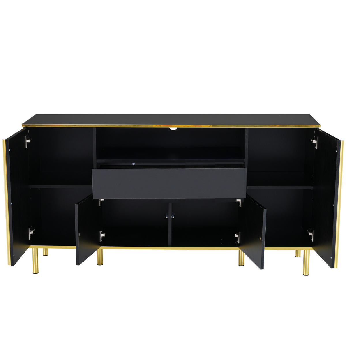 SIDEBOARD mit LED-Beleuchtung und goldenen Akzenten - Weiß, Holzwerkstoff (150/80/40cm) - Urban Meuble