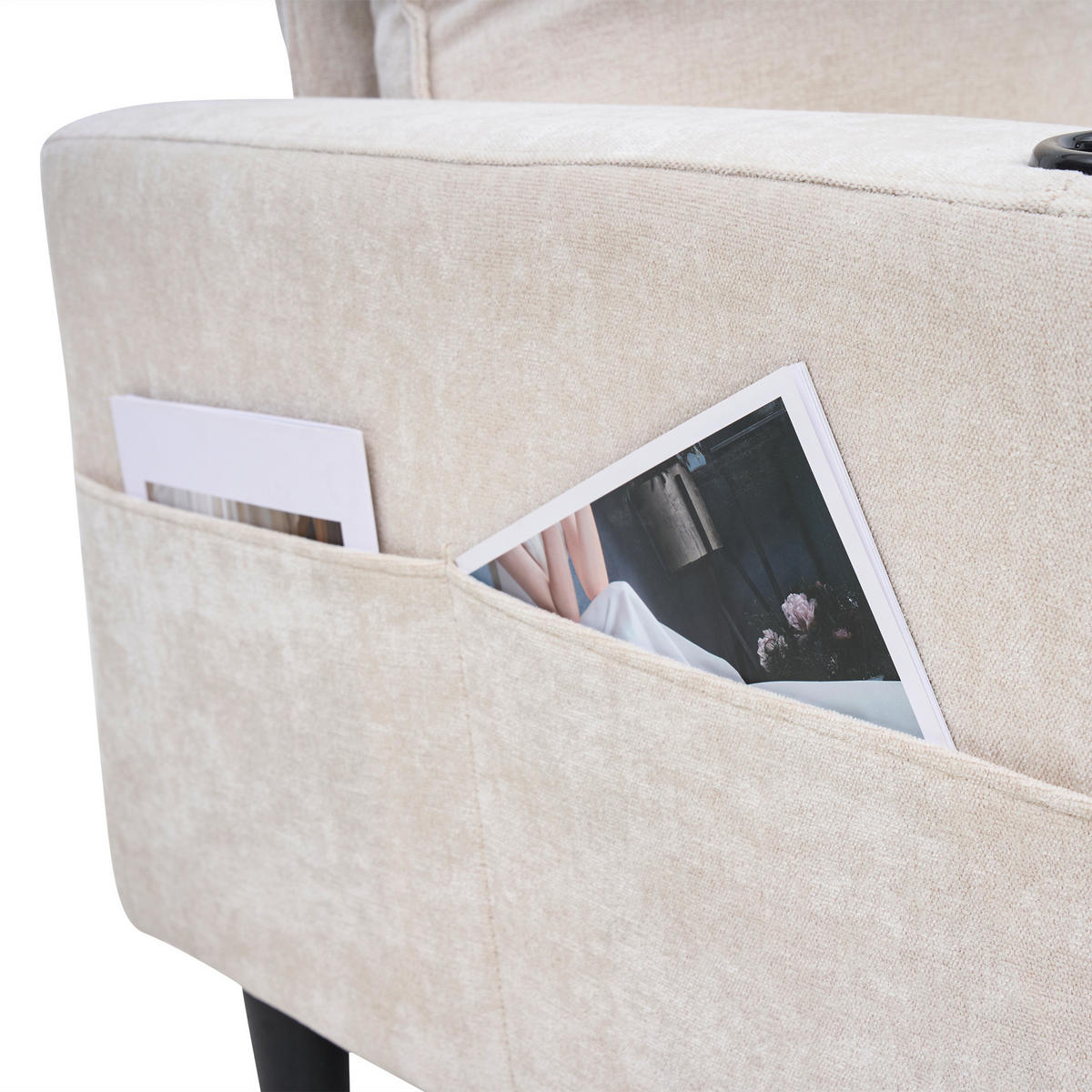 SOFA 3-Sitzer L Form Schlafsofa USB Typ C Getränkehalter Beige - Beige, Naturmaterialen (202/137cm) - FLIEKS