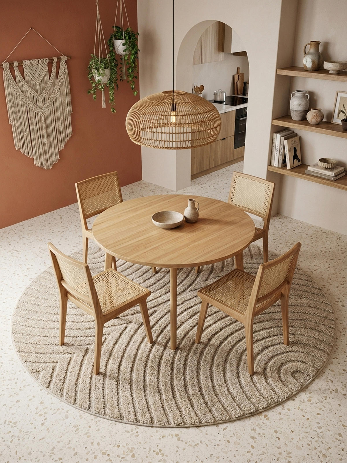 TEPPICH Wohnzimmer Hoch-Tief 3D-Effekt Organische Bögen mit 3D-Effekt OEKO-TEX 3D-Relief Boho Rund Beige 200x200 – RIGI - Beige, Textil (200/200cm) - KADIMA DESIGN