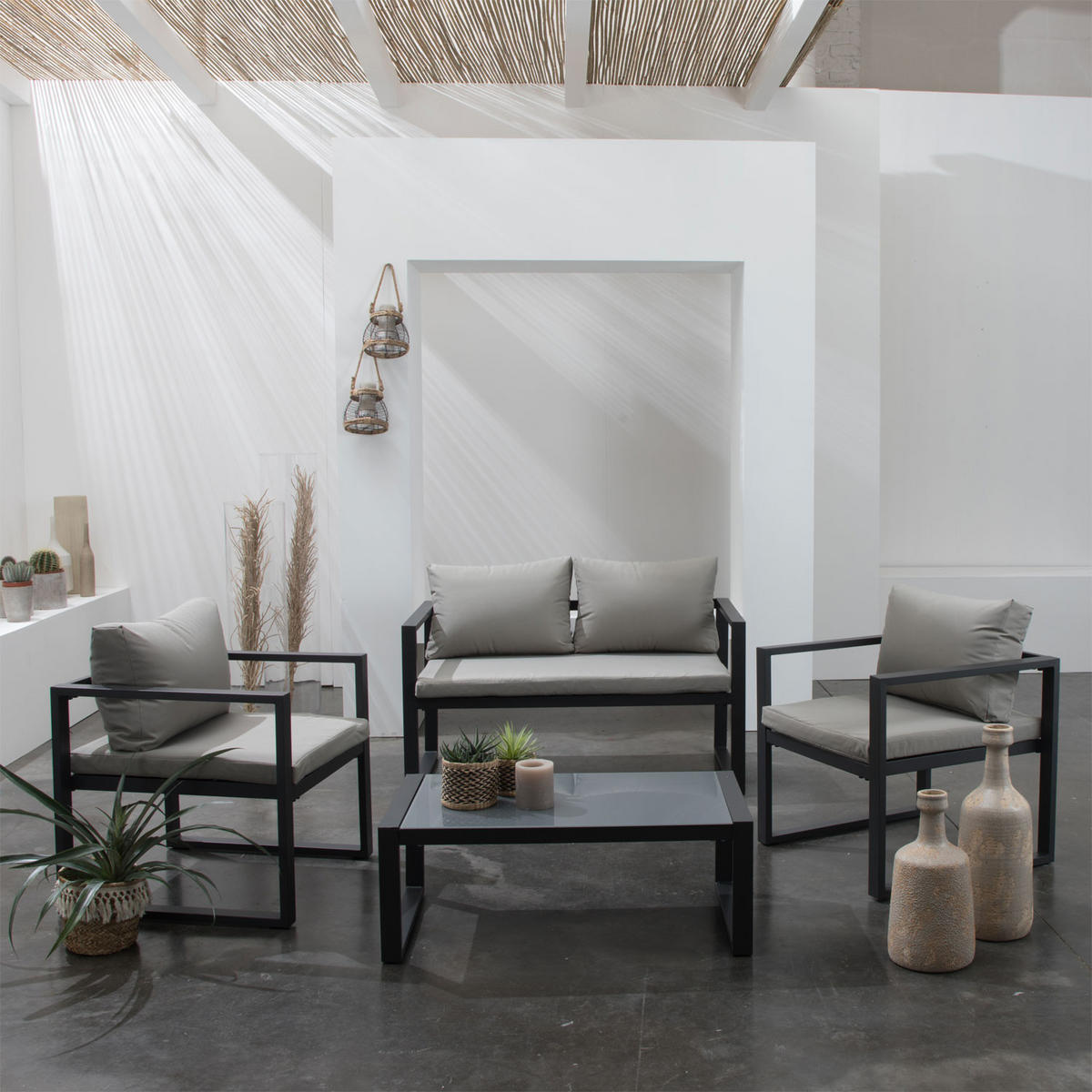 GARTENMÖBEL Ibiza Grau und anthrazit 4er-Set - Anthrazit, Metall - Happy Garden