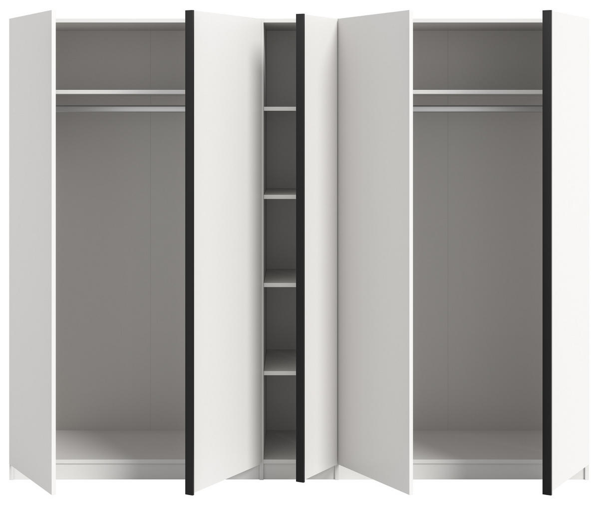 KLEIDERSCHRANK weiß 5-türig 230 x 183 cm, Drehtürenschrank mit 2x Schubkasteneinsatz - Schwarz/Weiß, Holzwerkstoff/Kunststoff (230/183/53cm) - Inn.Furn