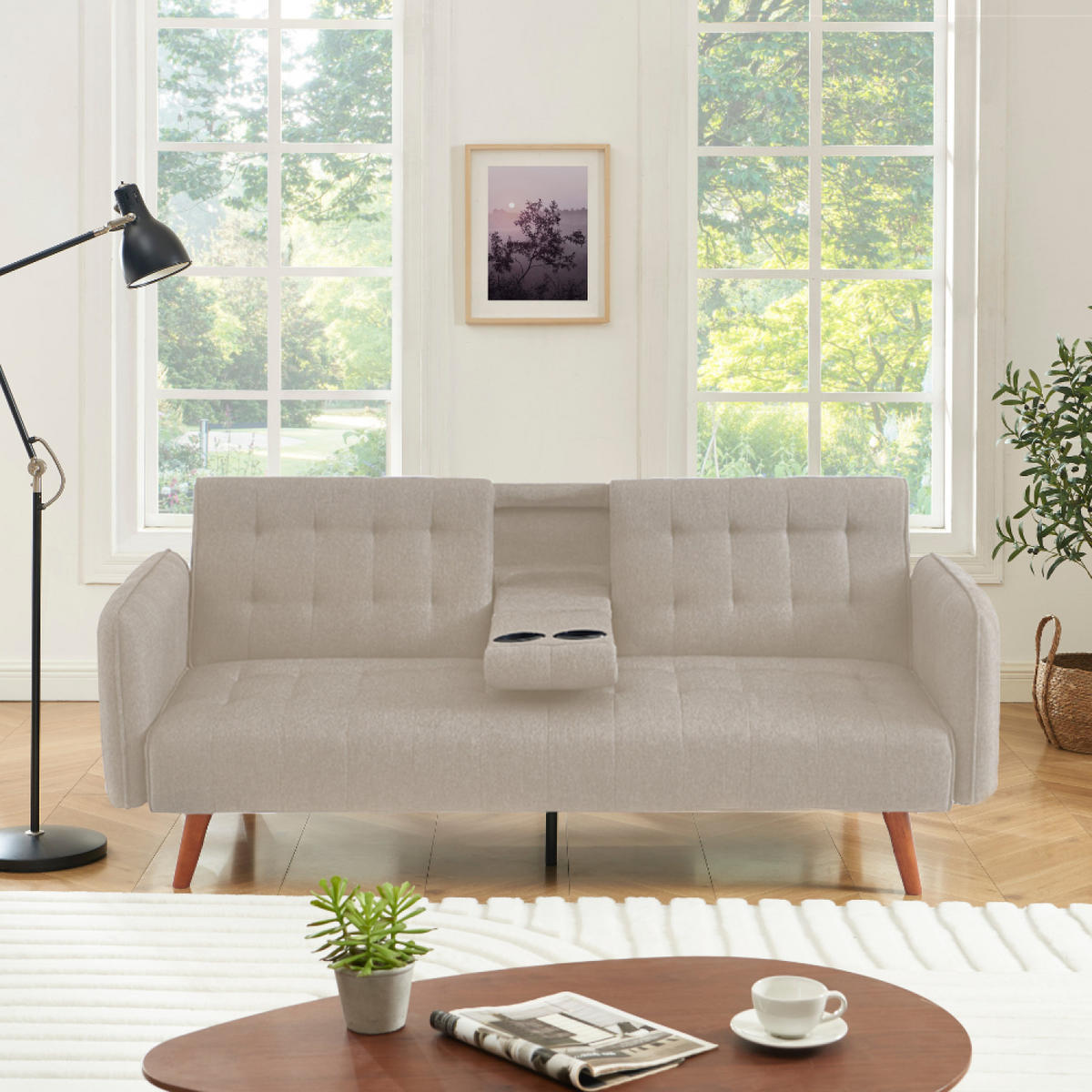 SCHLAFSOFA inverness beige 3-sitzer leinen - Beige, Holz (181/37/97cm) - Concept Usine