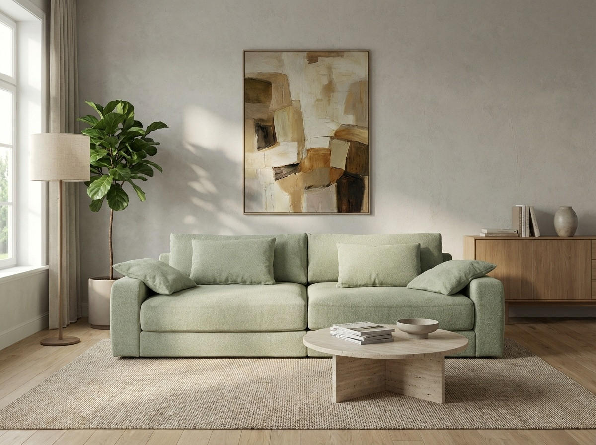 BIG-SOFA mit Federkern B290/T135/H90 cm extratief, Liegefläche 122x240 cm, Flachgewebe Hellgrün / 15247 - Schwarz/Hellgrün, Kunststoff/Textil (290/90/135cm) - luma-home