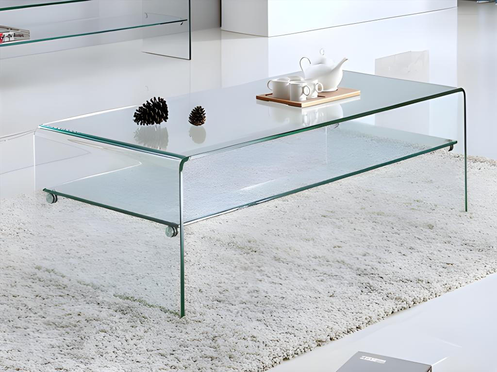 COUCHTISCH - Glas - STILEOS - Transparent, Glas (120/60/43cm) - Vente-Unique