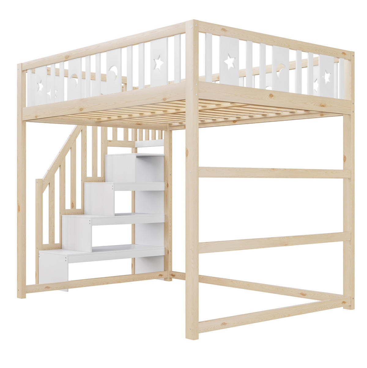 HOCHBETT 140/200 cm aus Massivholz mit Treppe, Natur/Weiß - Naturfarben, Holz (140/200cm) - OKMYHOME