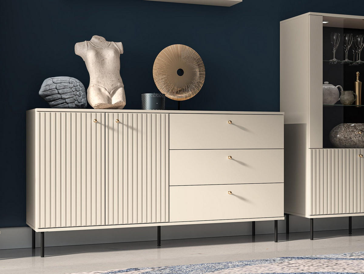 SIDEBOARD CALETTO Beige 160 cm - Beige/Goldfarben, Holzwerkstoff/Metall (160/84.8/40cm) - Selsey
