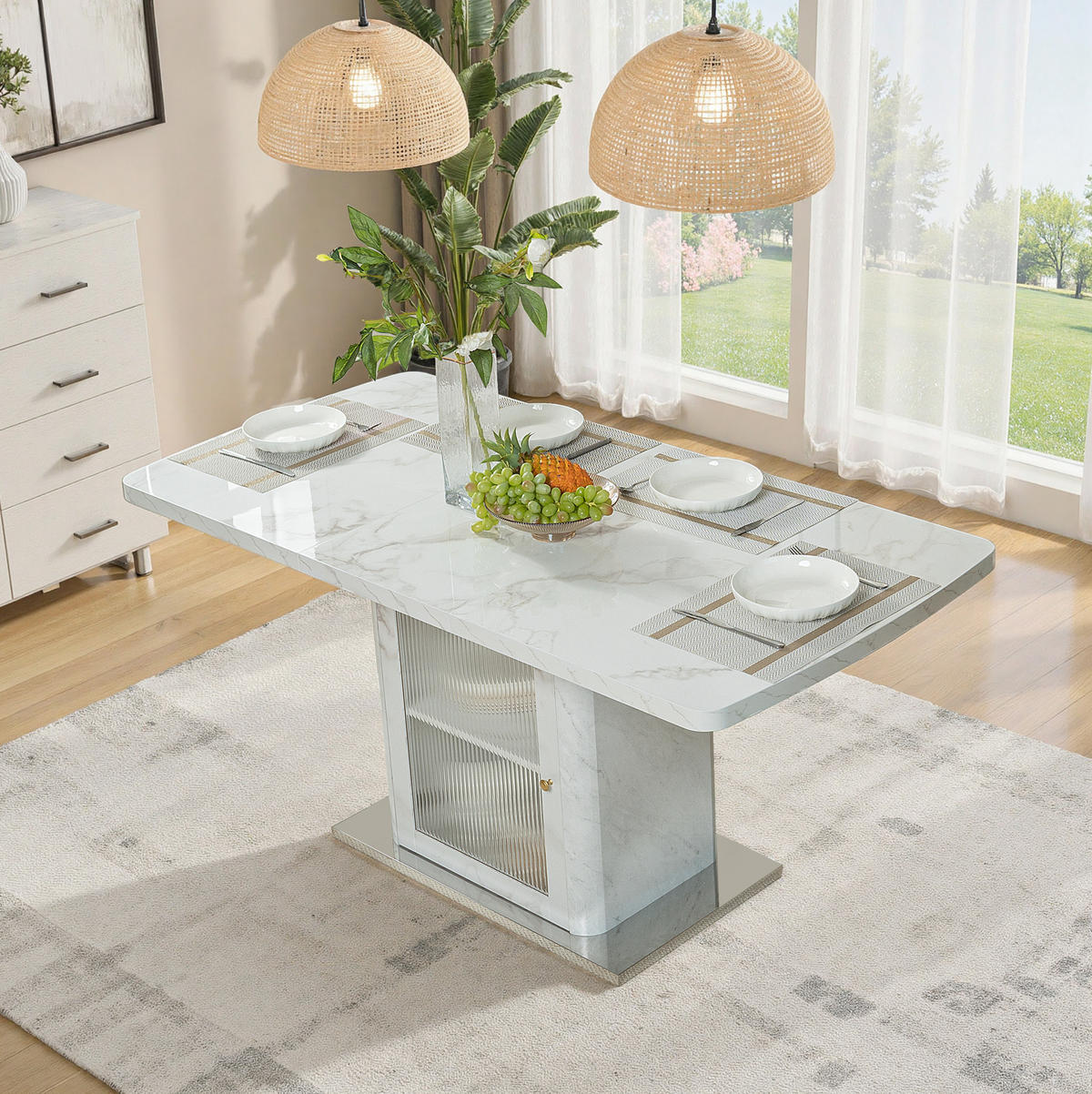 ESSTISCH 160/80/76 cm Weiß mit ausziehbarer Funktion und Stauraum - Weiß, Glas (160/80/76cm) - OKWISH